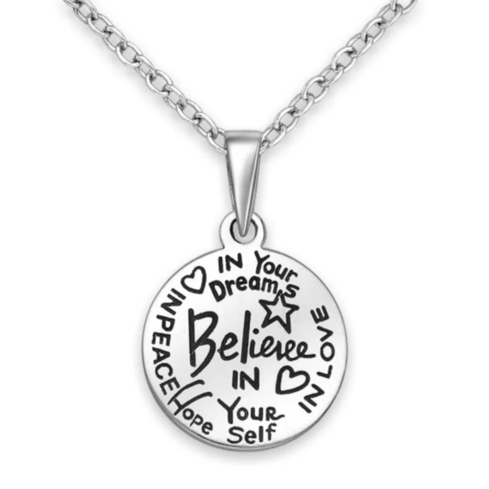 NWOT Love & Dreams Engraved 925 Sterling Silver Message Pendant Chain Necklace
